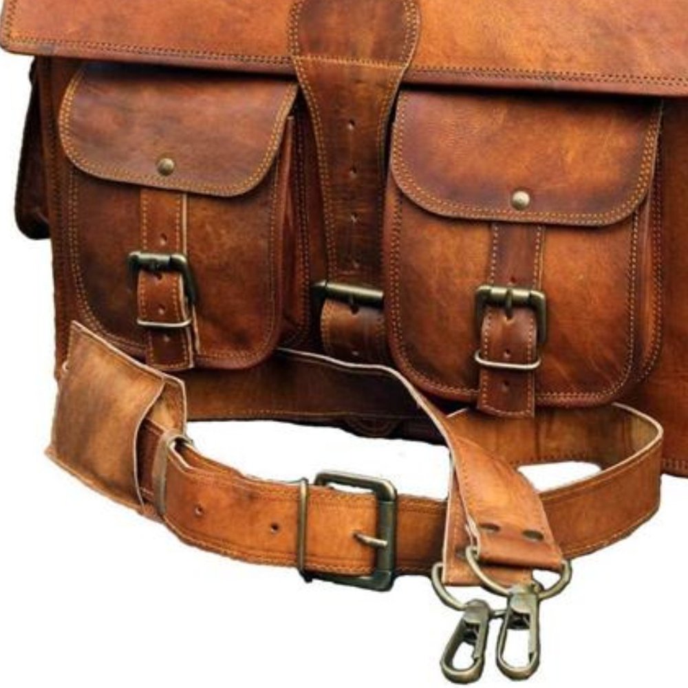 Vintage Full Grain Handmade Leather Messenger Bag - Briefcase -Computer Satchel - Picture 2 of 5
